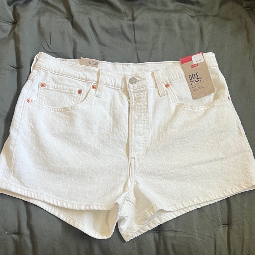 Levi's White High-Rise 501 Denim Shorts